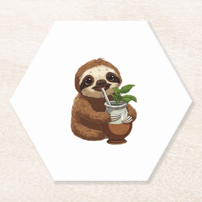 Cute Sloth Drinking Yerba Mate � Adorable Kawaii A Paper Coaster (Front)