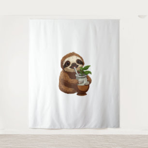 Cute Sloth Drinking Yerba Mate – Adorable Kawaii A Tapestry