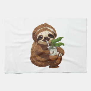 Cute Sloth Drinking Yerba Mate � Adorable Kawaii A Tea Towel