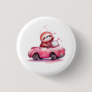 Cute Sloth Driving a Pink Convertible 3 Cm Round Badge