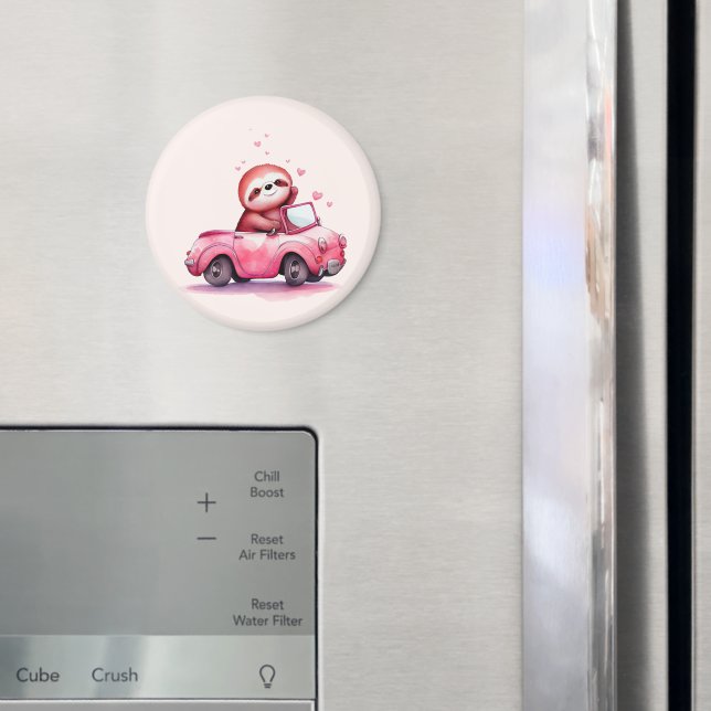 Cute Sloth Driving a Pink Convertible Magnet (In Situ (Fridge))