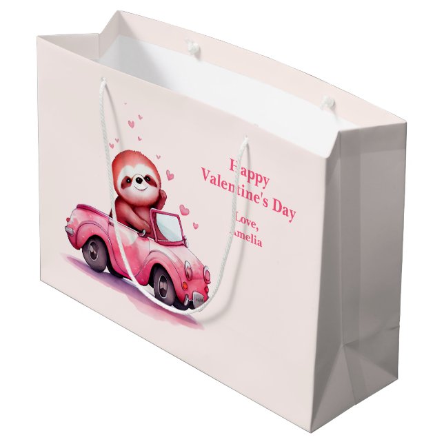 Cute Sloth Driving a Pink Convertible Valentine's  Large Gift Bag (Back Angled)