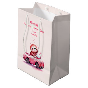 Cute Sloth Driving a Pink Convertible Valentine's  Medium Gift Bag
