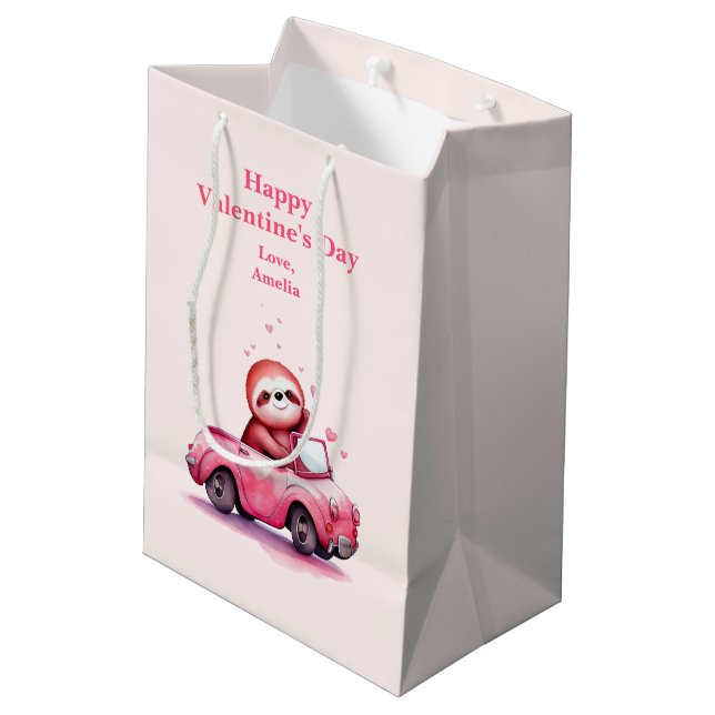 Cute Sloth Driving a Pink Convertible Valentine's  Medium Gift Bag (Back Angled)