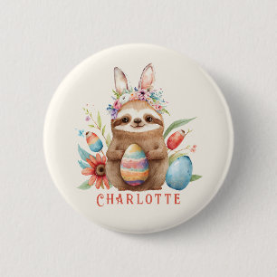 Cute Sloth Easter Bunny Rabbit Eggs Name 6 Cm Round Badge