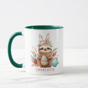 Cute Sloth Easter Bunny Rabbit Eggs Name Mug