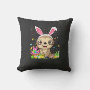 Cute Sloth Easter Egg Hunt Bunny Ear Sloth Happy E Cushion