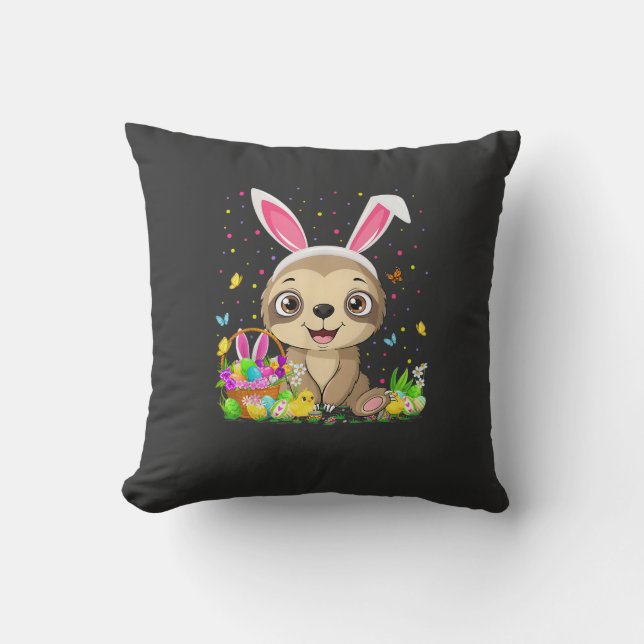 Cute Sloth Easter Egg Hunt Bunny Ear Sloth Happy E Cushion (Front)