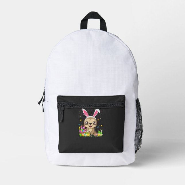 Cute Sloth Easter Egg Hunt Bunny Ear Sloth Happy E Printed Backpack (Front)