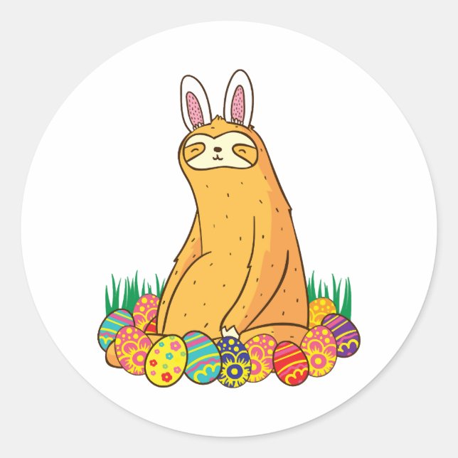Cute Sloth Easter Funny Bunny Gift Classic Round Sticker (Front)