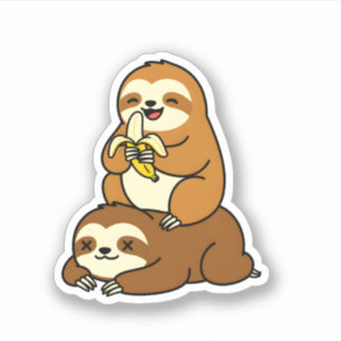 Cute Sloth Eating Banana on Lazy Sloth Funny Carto