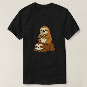 Cute Sloth Eating Banana on Lazy Sloth Funny Carto T-Shirt