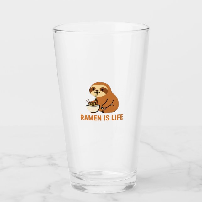 Cute Sloth Eating Ramen � Funny Noodle Lover Desig Glass (Front)