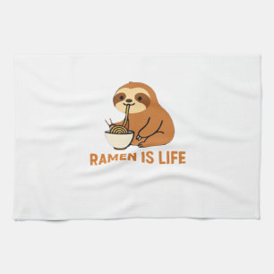Cute Sloth Eating Ramen � Funny Noodle Lover Desig Tea Towel