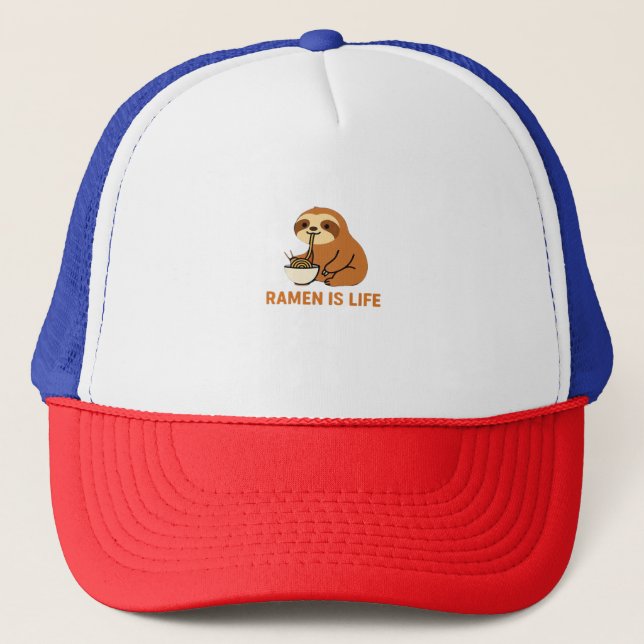 Cute Sloth Eating Ramen � Funny Noodle Lover Desig Trucker Hat (Front)