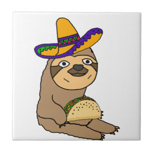 Cute Sloth Eating Taco Original Art Ceramic Tile