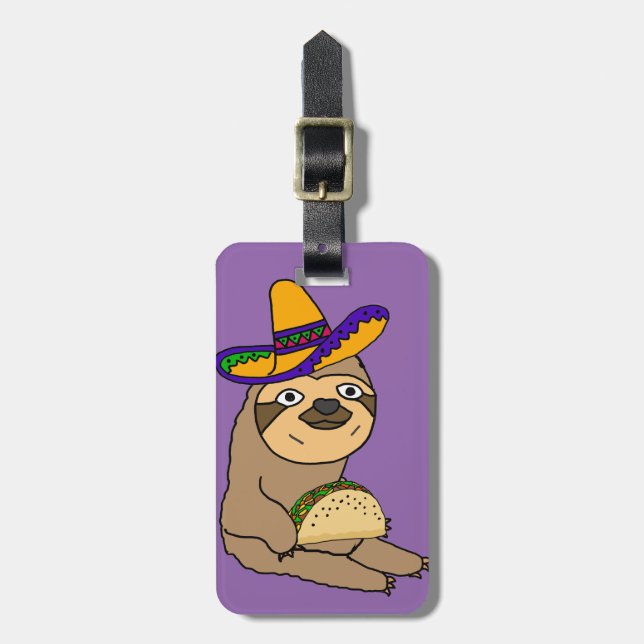 Cute Sloth Eating Taco Original Art Luggage Tag (Front Vertical)
