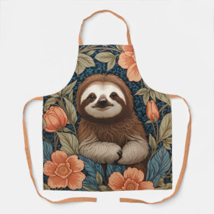 Cute Sloth Elegant Floral William Morris Inspired Apron