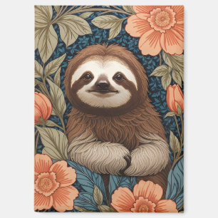 Cute Sloth Elegant Floral William Morris Inspired Magnet