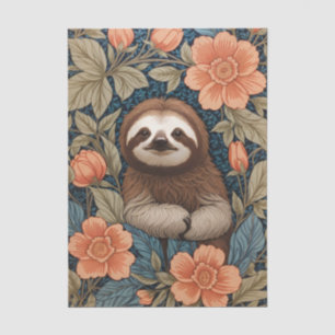 Cute Sloth Elegant Floral William Morris Inspired Tissue Paper