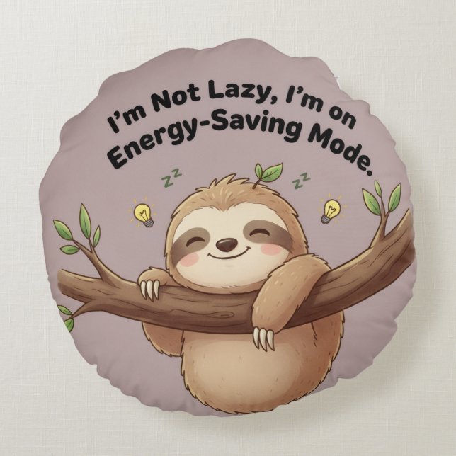 Cute Sloth "Energy-Saving Mode" Round Cushion (Back)