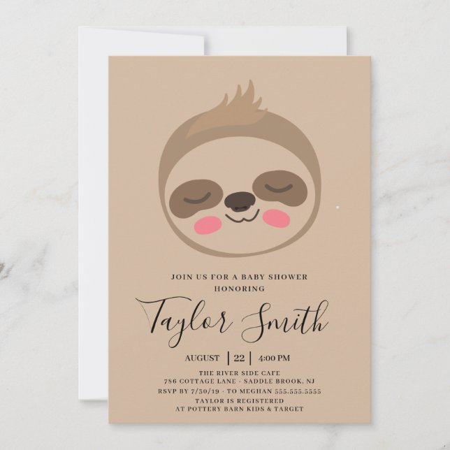 Cute Sloth Face Baby Sower Invitation (Front)