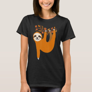 Cute Sloth Fall Leaves Thanksgiving For Women Girl T-Shirt