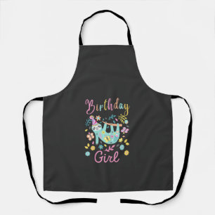 Cute Sloth Floral Girls Birthday Party T-Shirt Apron