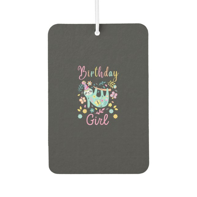 Cute Sloth Floral Girls Birthday Party T-Shirt Car Air Freshener (Front)