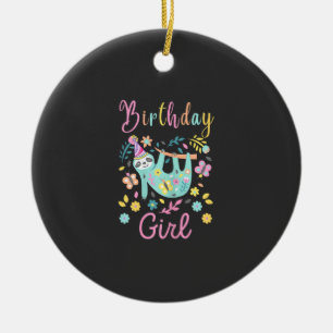 Cute Sloth Floral Girls Birthday Party T-Shirt Ceramic Ornament