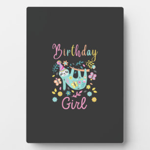 Cute Sloth Floral Girls Birthday Party T-Shirt Plaque