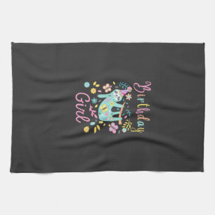 Cute Sloth Floral Girls Birthday Party T-Shirt Tea Towel