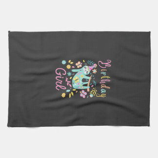 Cute Sloth Floral Girls Birthday Party T-Shirt Tea Towel