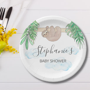 Cute Sloth Gender Neutral Baby Shower Paper Plate