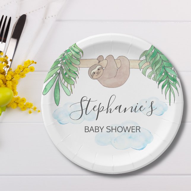 Cute Sloth Gender Neutral Baby Shower Paper Plate (Creator Uploaded)
