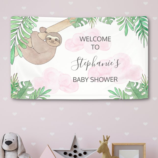 Cute Sloth Girl's Baby Shower Banner (Creator Uploaded)