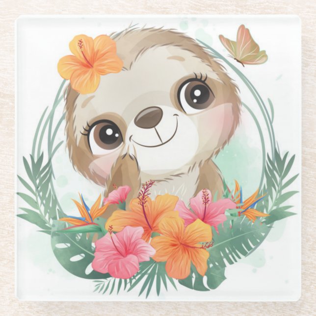 Cute Sloth Glass Coaster (Front)