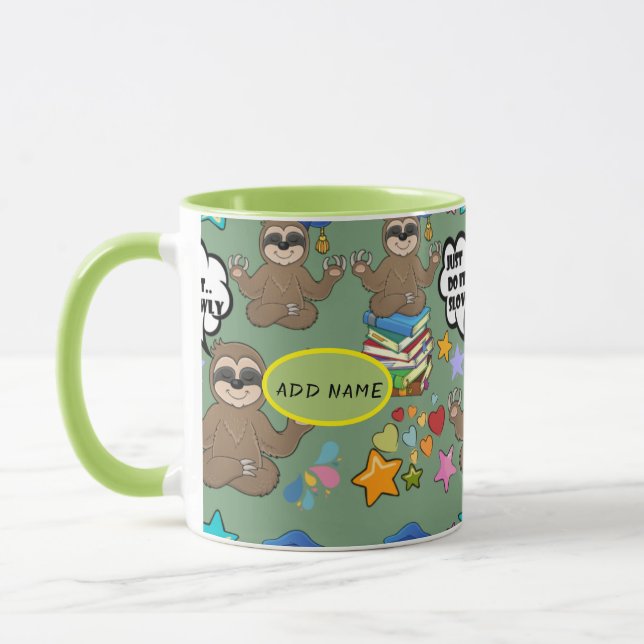 Cute Sloth Green Pattern Funny Just Do It Quote Mug (Left)