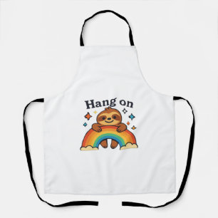 Cute Sloth �Hang On� Rainbow Positive Quote Sticke Apron