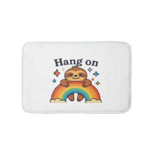 Cute Sloth �Hang On� Rainbow Positive Quote Sticke Bath Mat