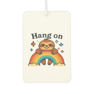 Cute Sloth �Hang On� Rainbow Positive Quote Sticke Car Air Freshener