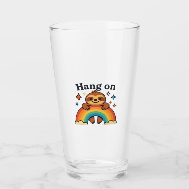 Cute Sloth �Hang On� Rainbow Positive Quote Sticke Glass (Front)
