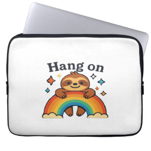 Cute Sloth �Hang On� Rainbow Positive Quote Sticke Laptop Sleeve