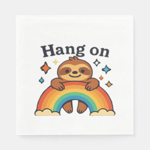 Cute Sloth �Hang On� Rainbow Positive Quote Sticke Napkin