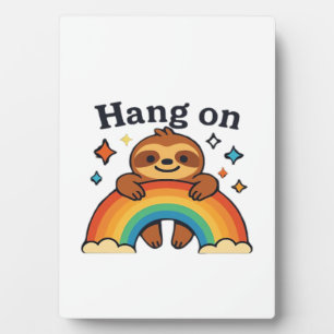 Cute Sloth �Hang On� Rainbow Positive Quote Sticke Plaque