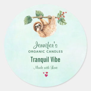 Cute Sloth Hanging Around Watercolor Candle/Soap Classic Round Sticker