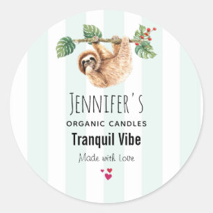 Cute Sloth Hanging Around Watercolor Candle/Soap Classic Round Sticker