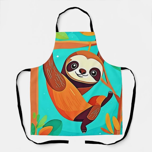 Cute Sloth Hanging in Jungle Apron (Front)