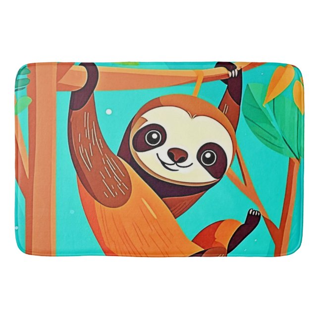 Cute Sloth Hanging in Jungle Bath Mat (Front)
