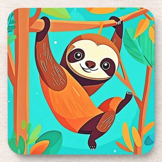 Cute Sloth Hanging in Jungle Coaster (Front)